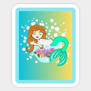 Teacup Mermaid (blue/yellow) Sticker